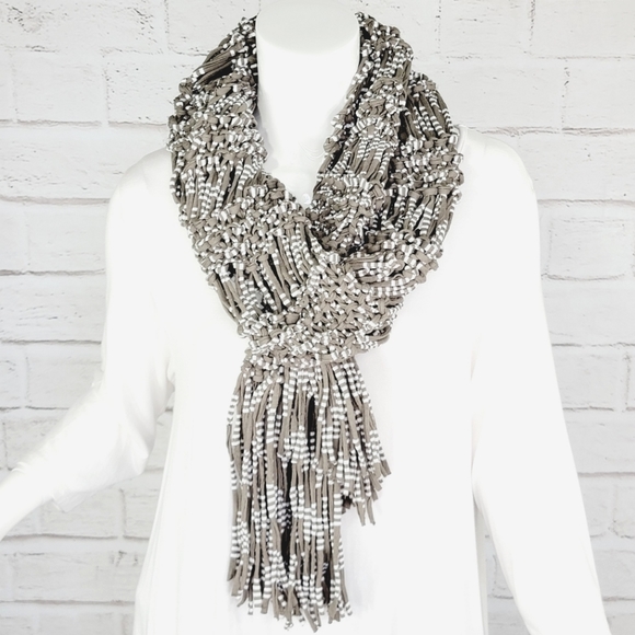 Statement One-of-a-kind Handcrafted Fringe Jersey Knit Scarf! NWOT! - Picture 6 of 12
